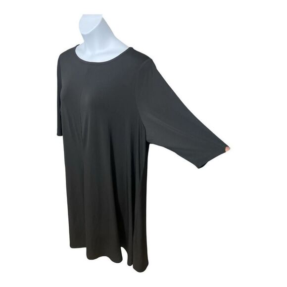 Roamans Black Shift Dress Plus Size 2X(26/28) 3/4-Sleeve Scoop-Neck Stretch - Picture 4 of 15